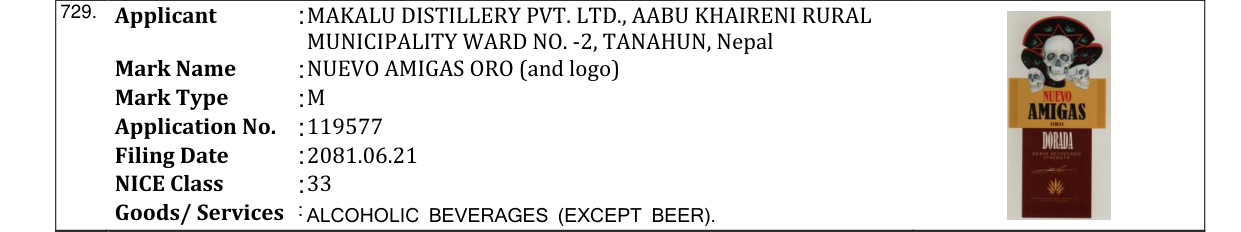 Original bulletin entry for NUEVO AMIGAS ORO (and logo)