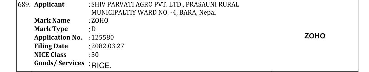 Original bulletin entry for ZOHO