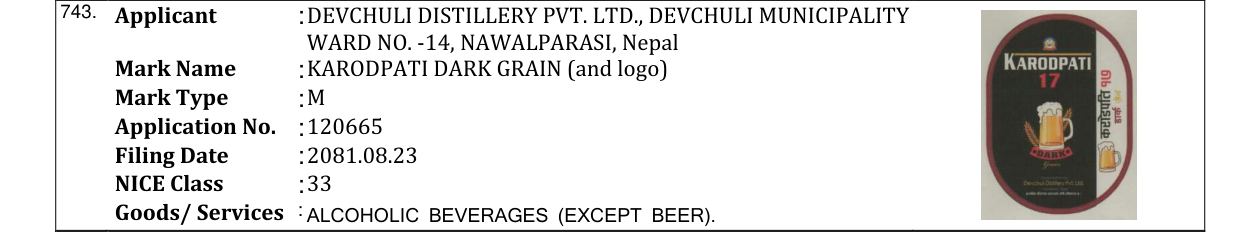 Original bulletin entry for KARODPATI DARK GRAIN (and logo)