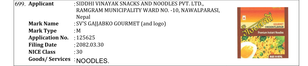 Original bulletin entry for SV'S GAJJABKO GOURMET (and logo)