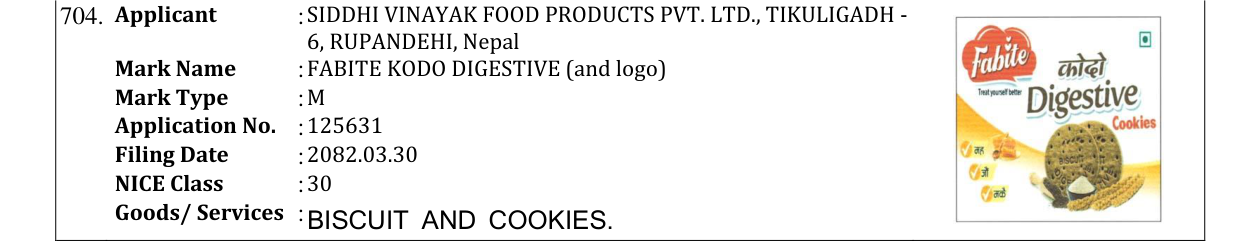 Original bulletin entry for FABITE KODO DIGESTIVE (and logo)
