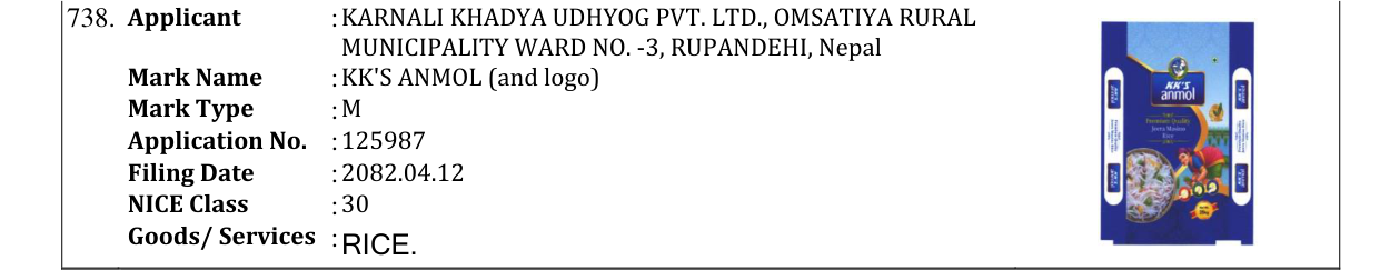 Original bulletin entry for KK'S ANMOL (and logo)