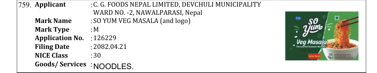 Original bulletin entry for SO YUM VEG MASALA (and logo)