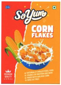 SO YUM CORN FLAKES (and logo) trademark logo