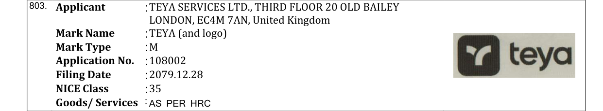 Original bulletin entry for TEYA (and logo)