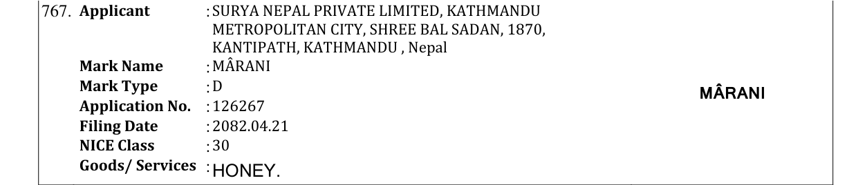 Original bulletin entry for MÂRANI