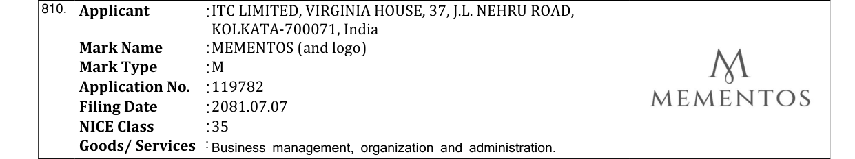 Original bulletin entry for MEMENTOS (and logo)