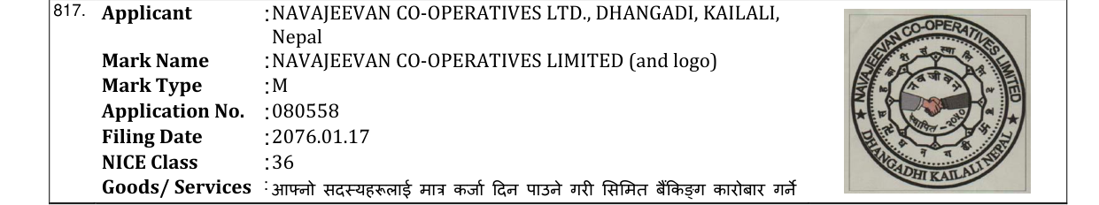 Original bulletin entry for NAVAJEEVAN CO-OPERATIVES LIMITED (and logo)