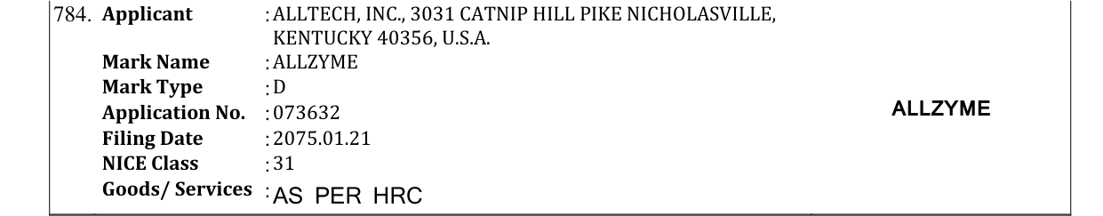 Original bulletin entry for ALLZYME