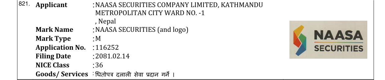 Original bulletin entry for NAASA SECURITIES (and logo)