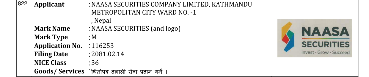 Original bulletin entry for NAASA SECURITIES (and logo)