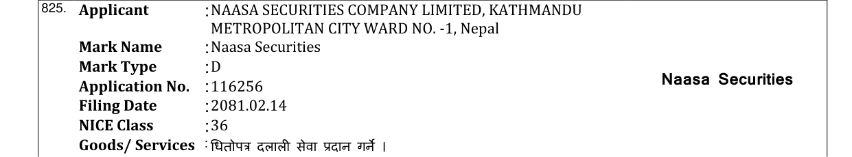 Original bulletin entry for Naasa Securities