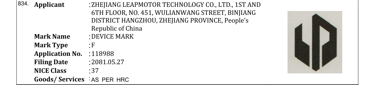 Original bulletin entry for DEVICE MARK