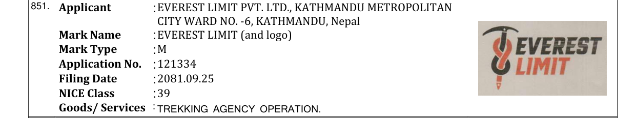 Original bulletin entry for EVEREST LIMIT (and logo)
