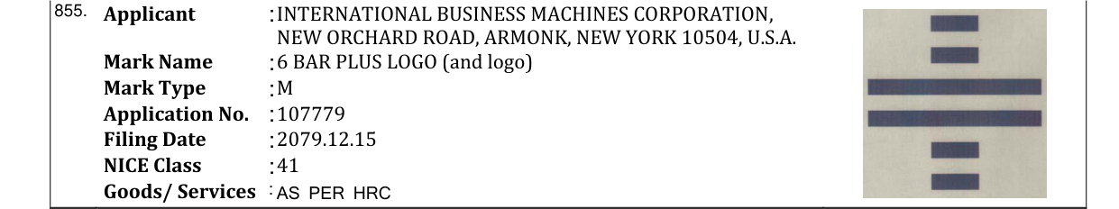 Original bulletin entry for 6 BAR PLUS LOGO (and logo)