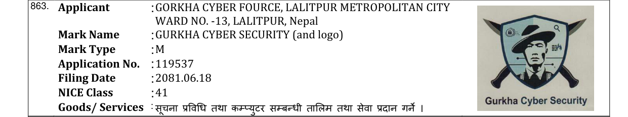 Original bulletin entry for GURKHA CYBER SECURITY (and logo)