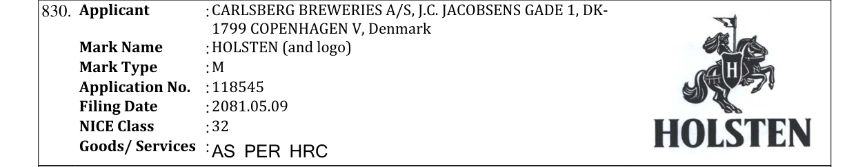 Original bulletin entry for HOLSTEN (and logo)