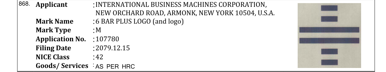 Original bulletin entry for 6 BAR PLUS LOGO (and logo)