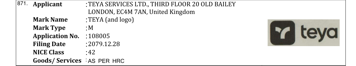 Original bulletin entry for TEYA (and logo)