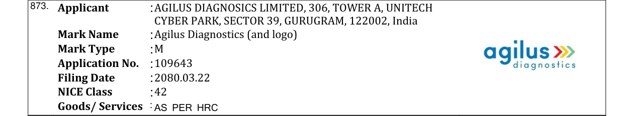 Original bulletin entry for Agilus Diagnostics (and logo)