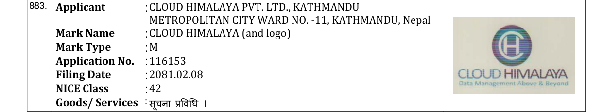 Original bulletin entry for CLOUD HIMALAYA (and logo)