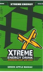 X XTREME ENERGY DRINK GREEN APPLE MANIAC (and logo) trademark logo