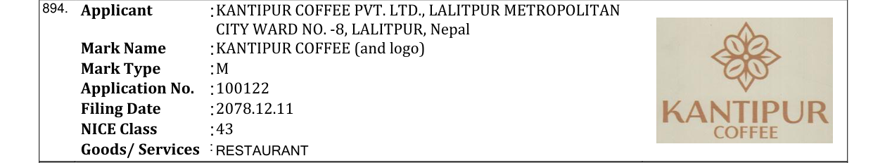 Original bulletin entry for KANTIPUR COFFEE (and logo)
