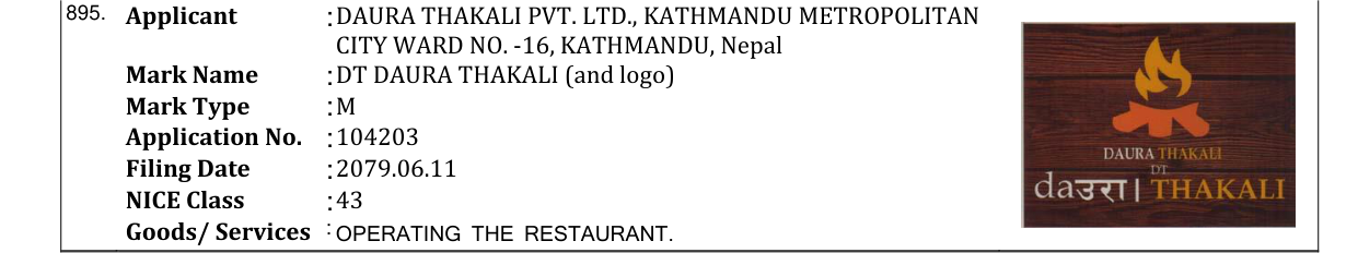 Original bulletin entry for DT DAURA THAKALI (and logo)