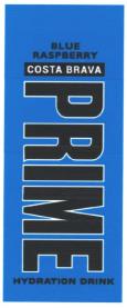 COSTA BRAVA PRIME BLUE RASPBERRY DRINK (and logo) trademark logo