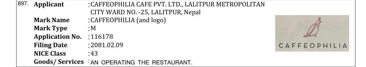 Original bulletin entry for CAFFEOPHILIA (and logo)