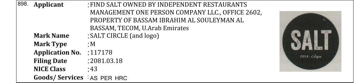 Original bulletin entry for SALT CIRCLE (and logo)