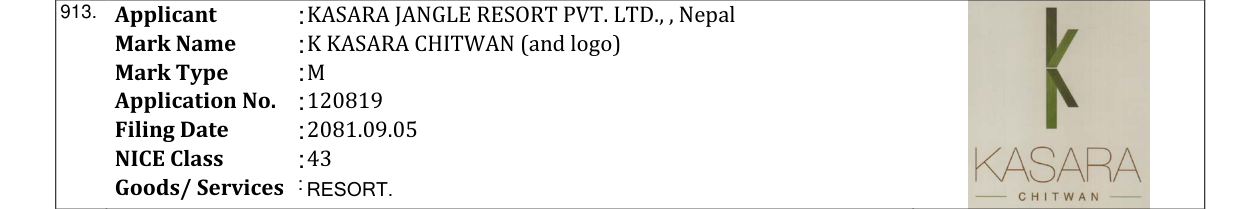 Original bulletin entry for K KASARA CHITWAN (and logo)