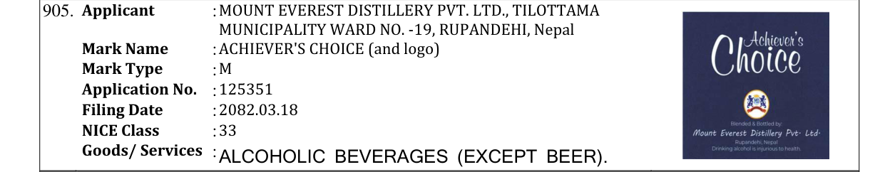 Original bulletin entry for ACHIEVER'S CHOICE (and logo)