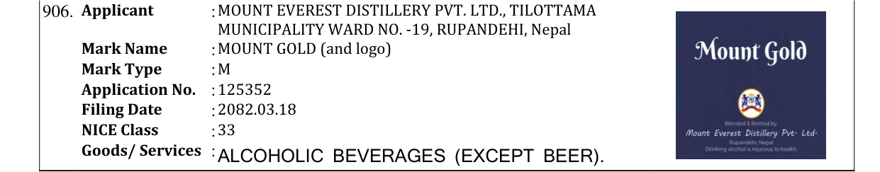 Original bulletin entry for MOUNT GOLD (and logo)