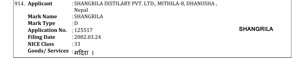 Original bulletin entry for SHANGRILA