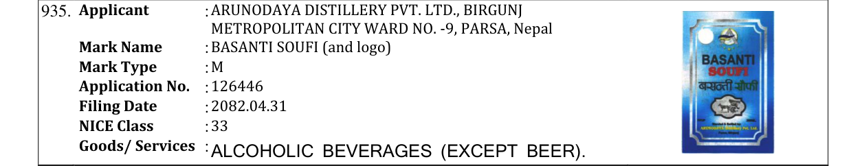 Original bulletin entry for BASANTI SOUFI (and logo)