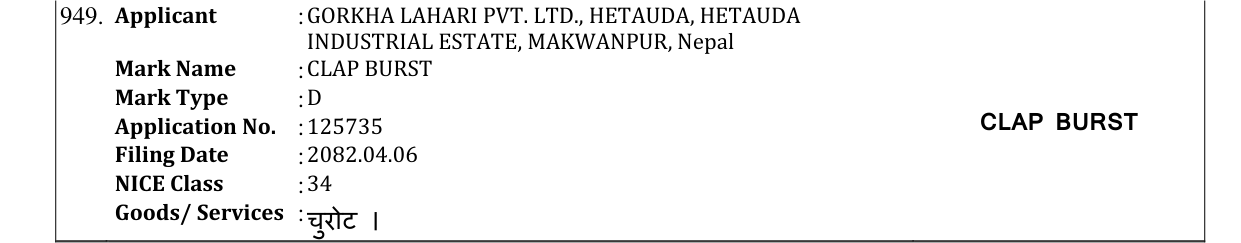 Original bulletin entry for CLAP BURST