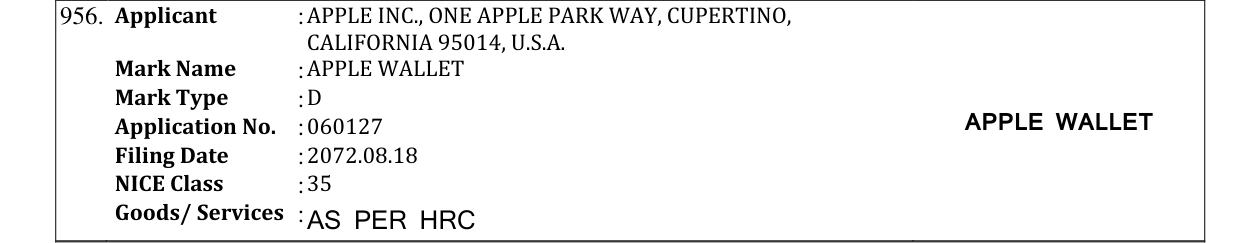 Original bulletin entry for APPLE WALLET