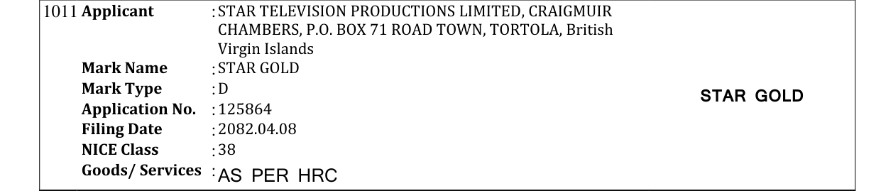 Original bulletin entry for STAR GOLD