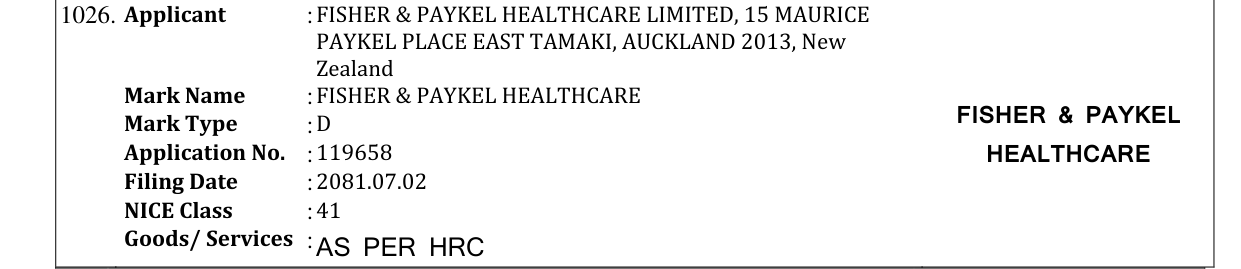 Original bulletin entry for FISHER & PAYKEL HEALTHCARE