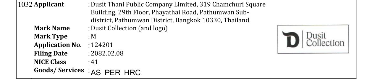 Original bulletin entry for Dusit Collection (and logo)