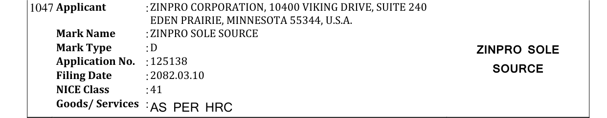 Original bulletin entry for ZINPRO SOLE SOURCE