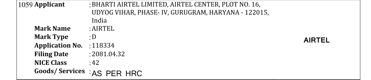 Original bulletin entry for AIRTEL