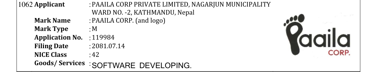 Original bulletin entry for PAAILA CORP. (and logo)