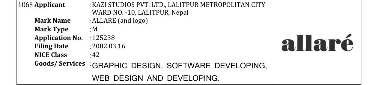 Original bulletin entry for ALLARE (and logo)
