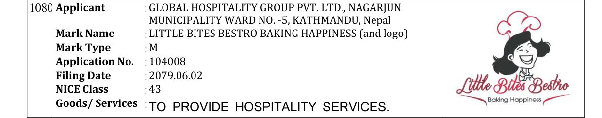 Original bulletin entry for LITTLE BITES BESTRO BAKING HAPPINESS (and logo)