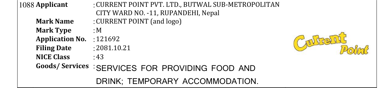 Original bulletin entry for CURRENT POINT (and logo)