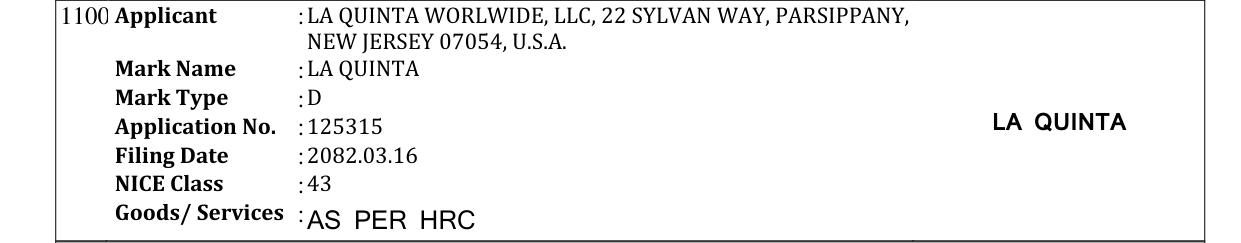 Original bulletin entry for LA QUINTA