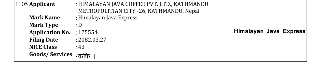Original bulletin entry for Himalayan Java Express