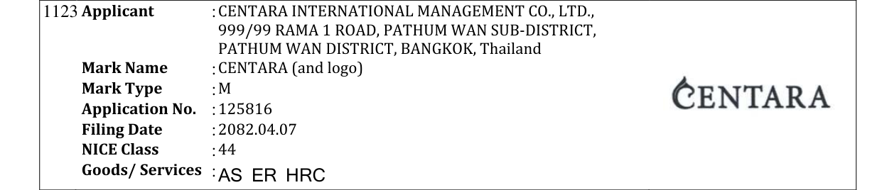 Original bulletin entry for CENTARA (and logo)